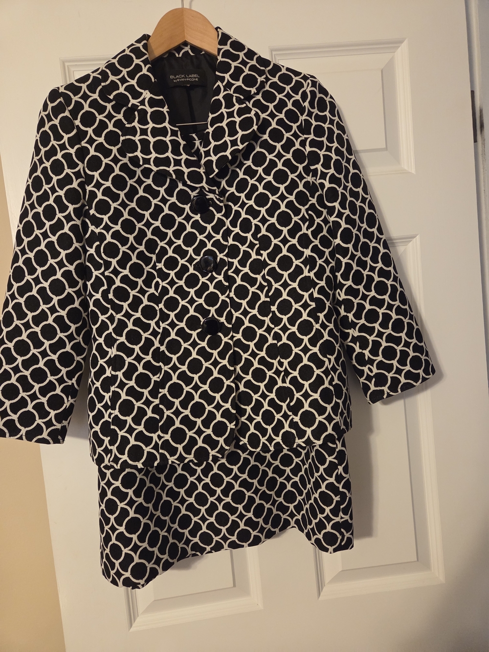 Black Label White/Black Geometric Print Women's Coat Size 12 Excellent